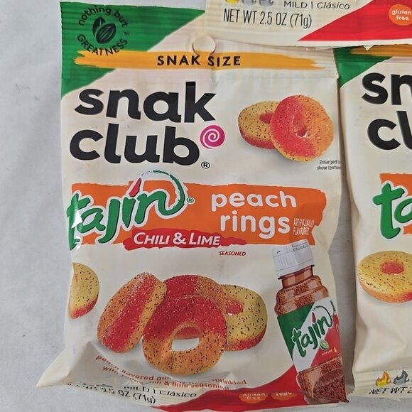 3-PACK SNAK CLUB Tajin CHILI & LIME PEACH Rings Snack Size Bags 2.5 Oz - Picture 2 of 5